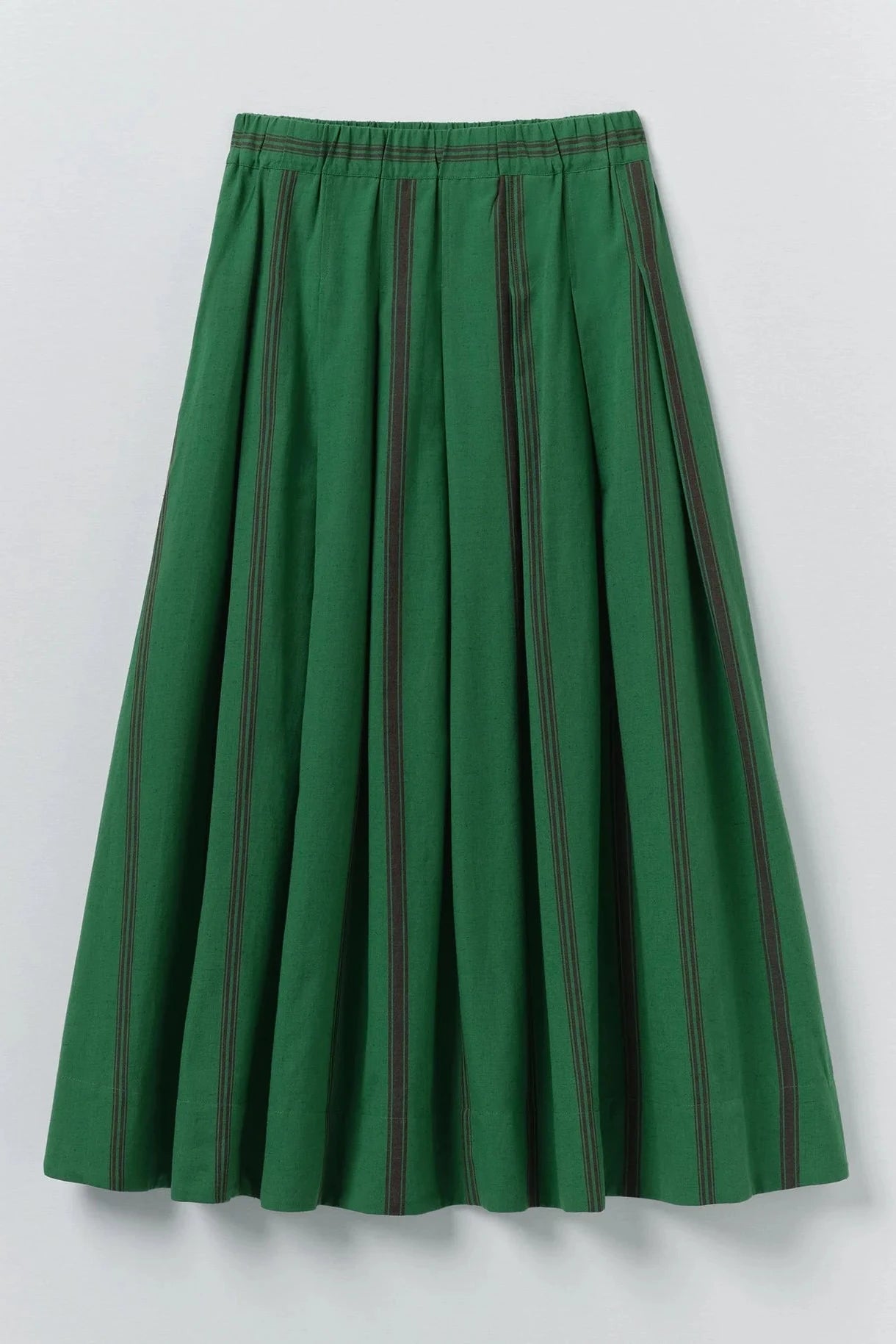 Green skirt with brown stripes on a light gray background