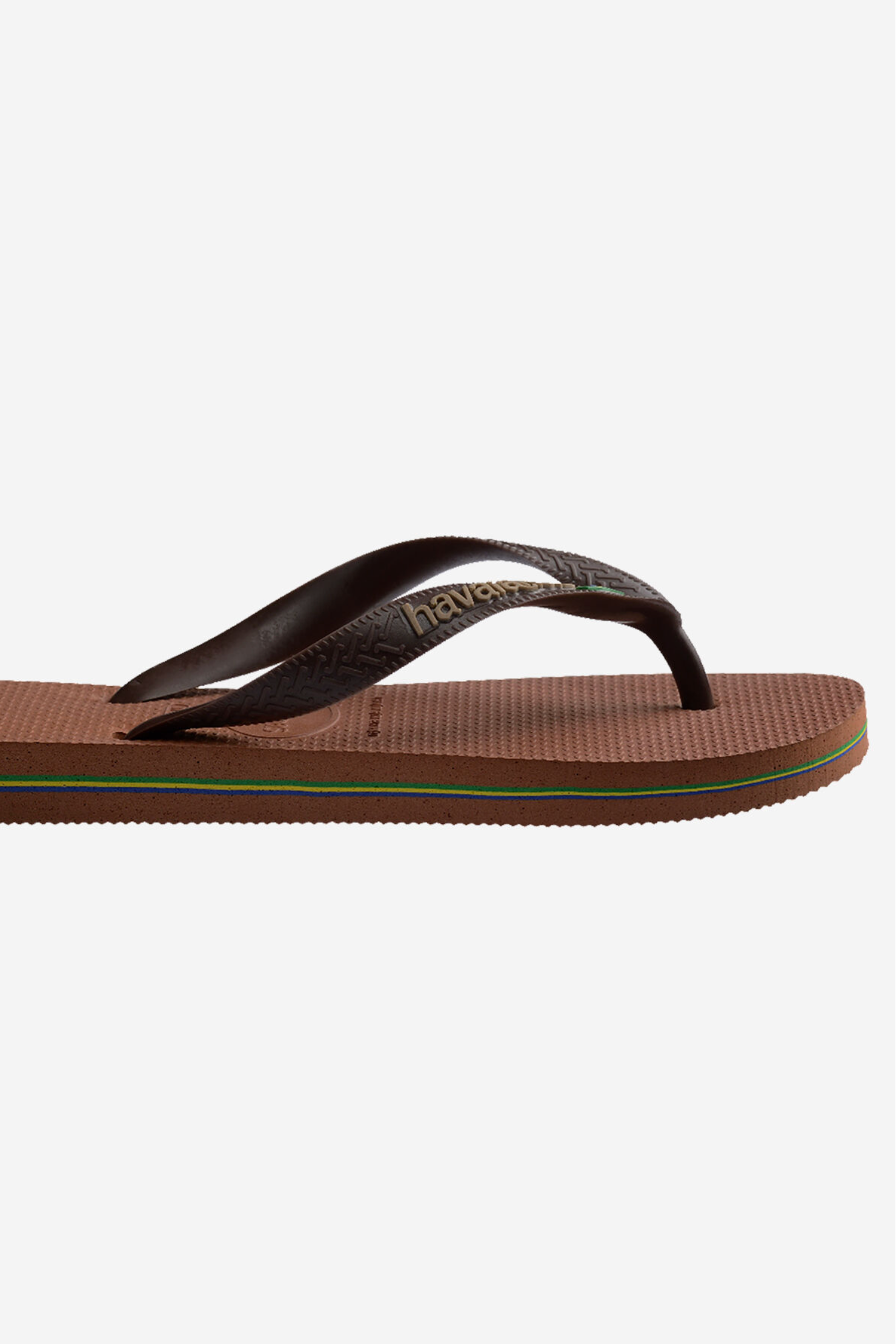 Havaianas Brasil Logo brown rubber flip flops in Rust Coffee with Brazilian flag strap at East Coast General