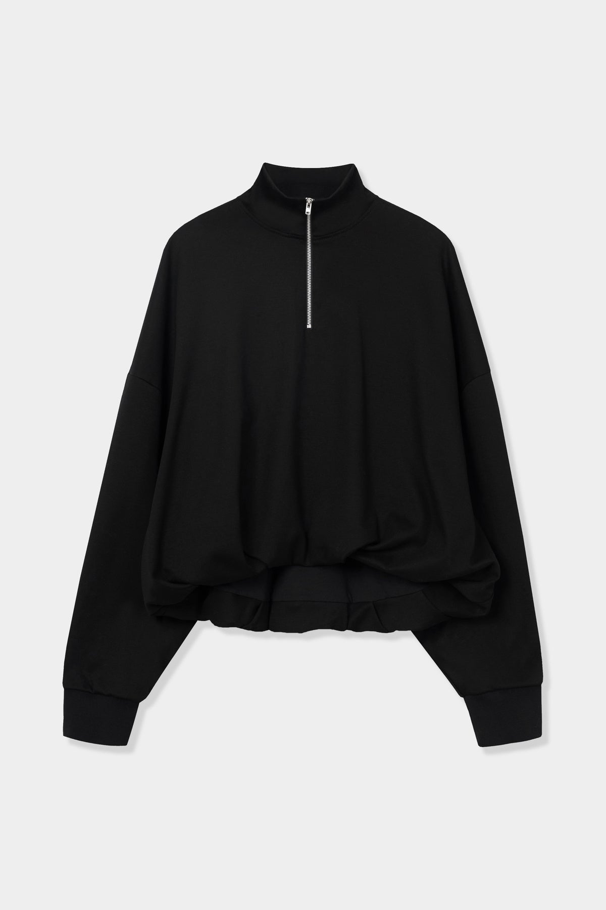 Cordera Balloon Quarter Zip in black fleece pullover with high collar