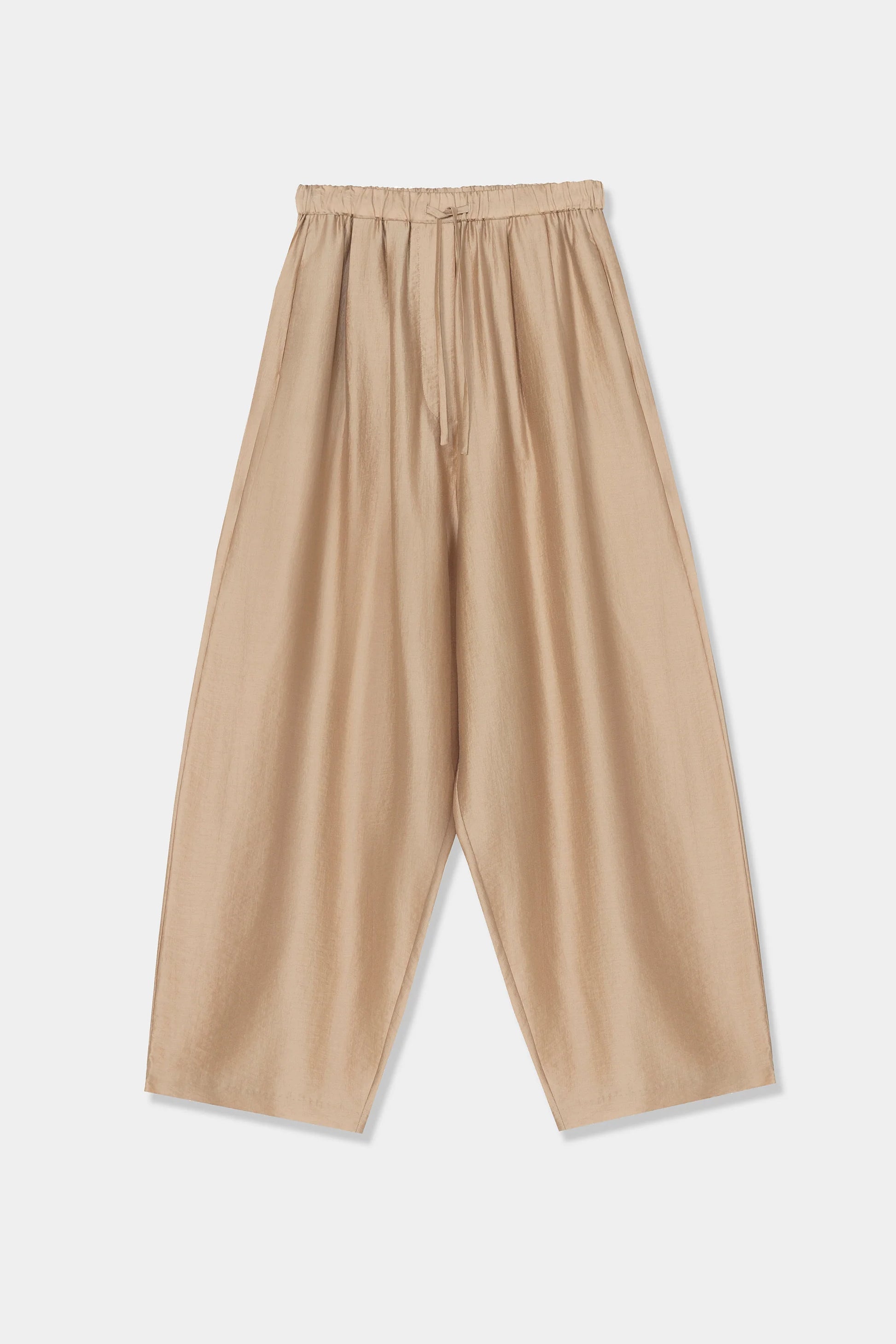 Beige wide-leg pants on a white background