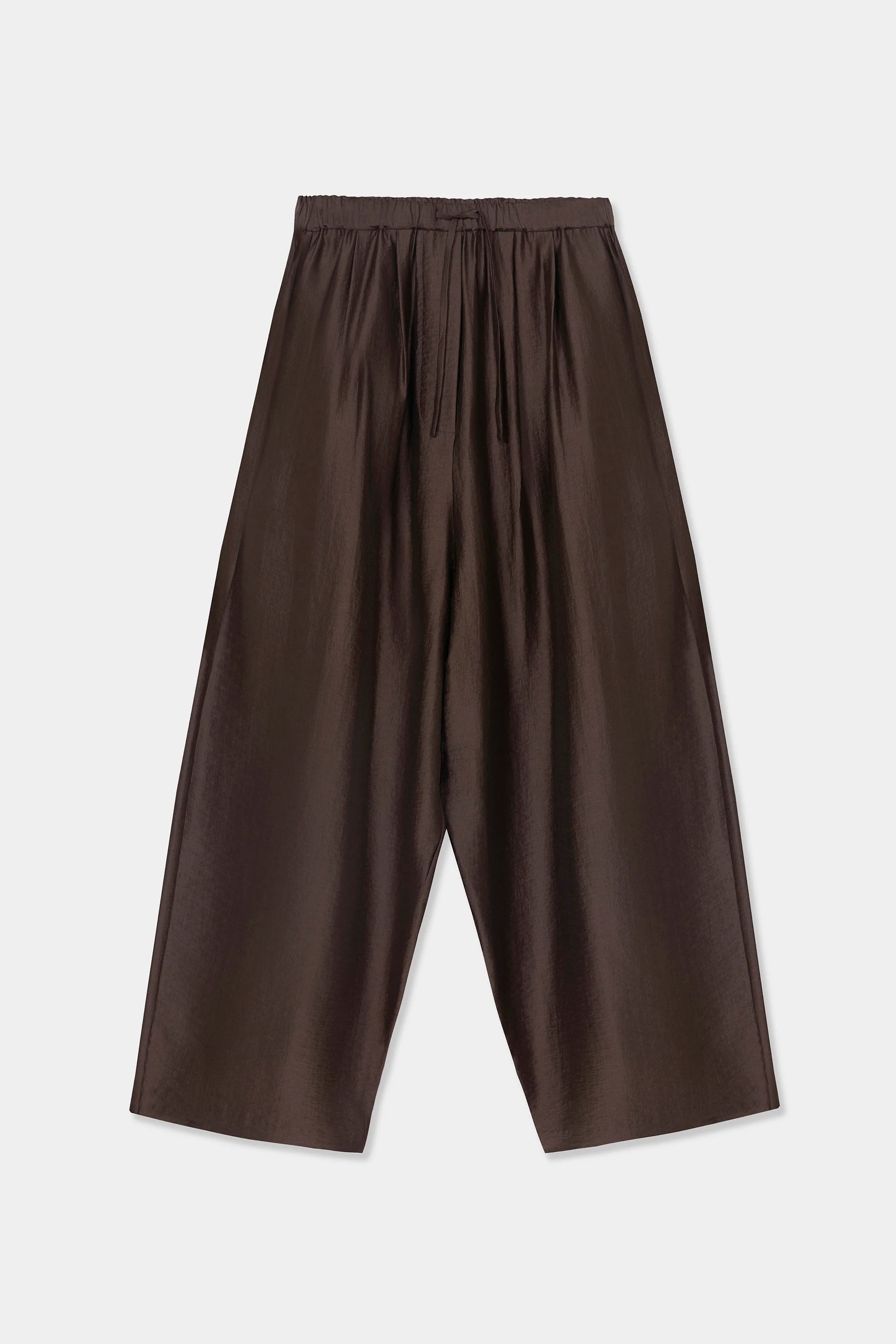 brown flat lay maxi pants against a white background