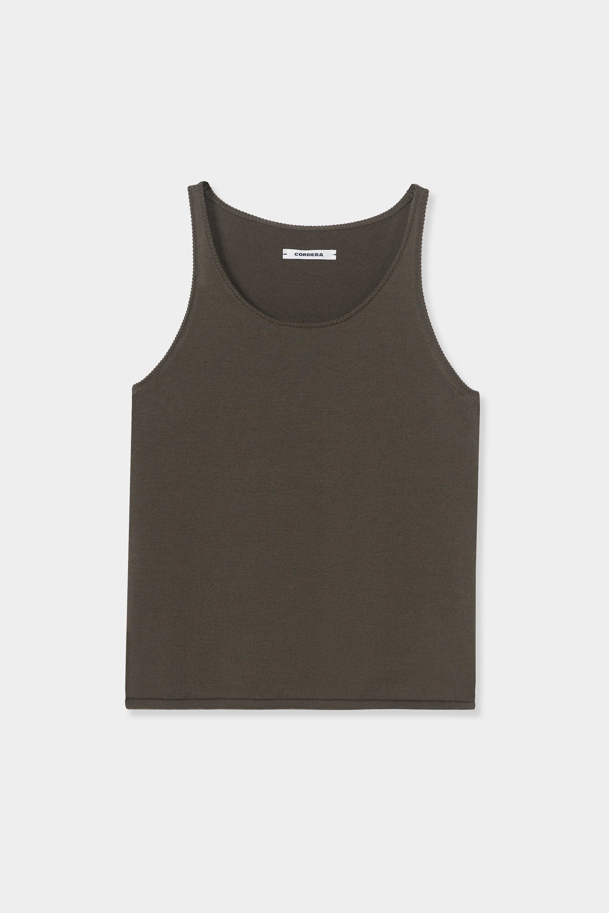 Black tank top on a light gray background