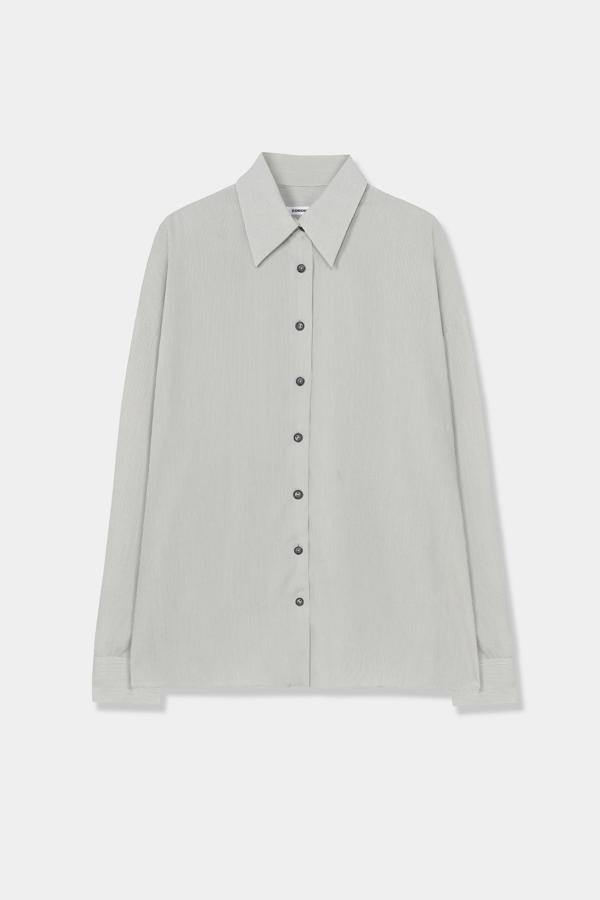 Light gray button-up shirt on a white background