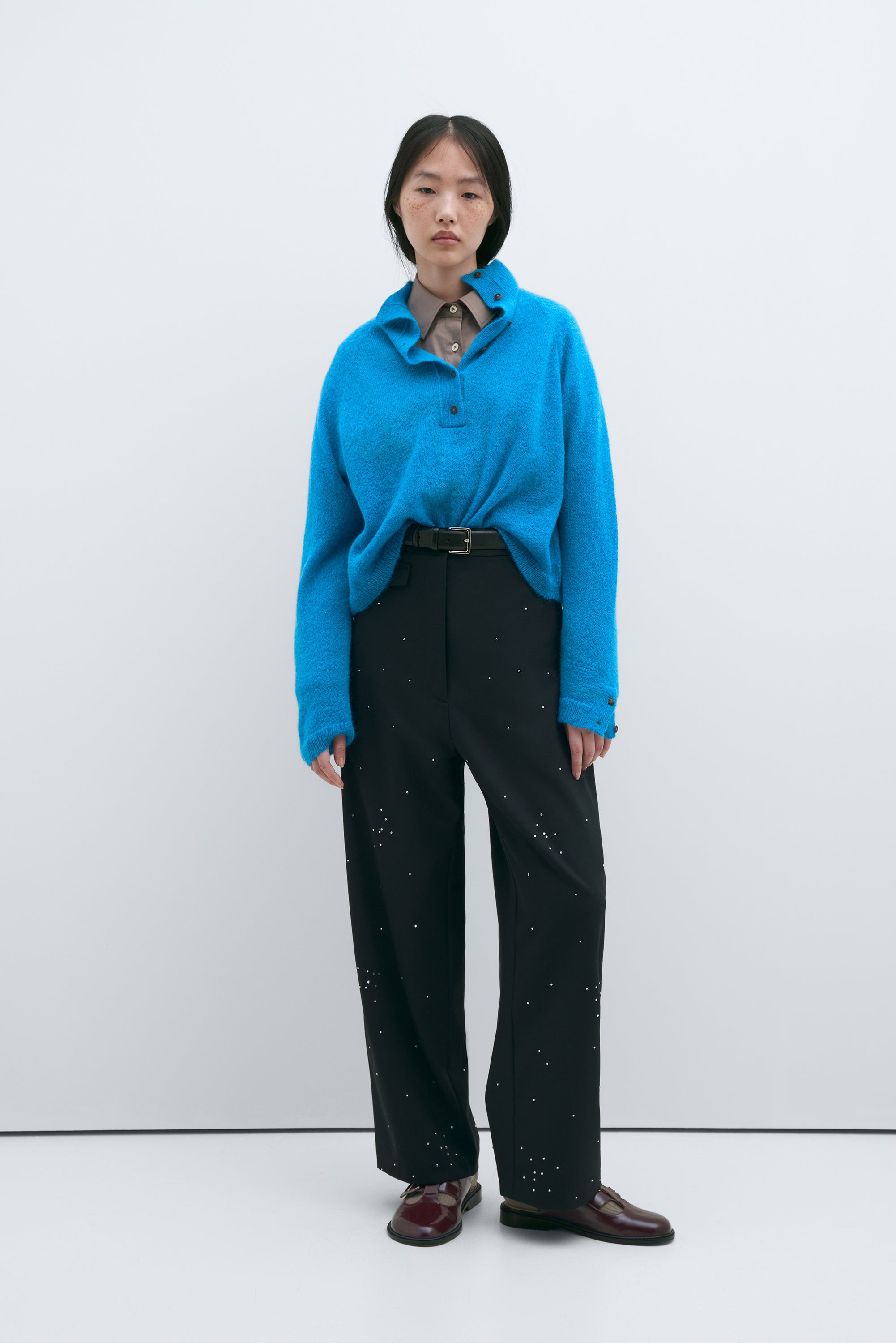 MOHAIR & BABY ALPACA POLO SWEATER CERÚLEO