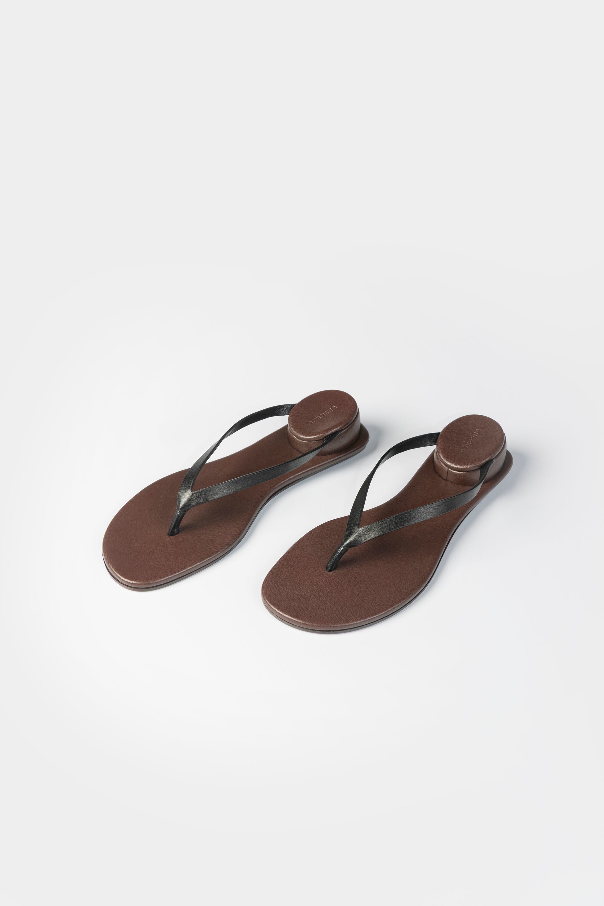 Pair of brown sandals on a white background