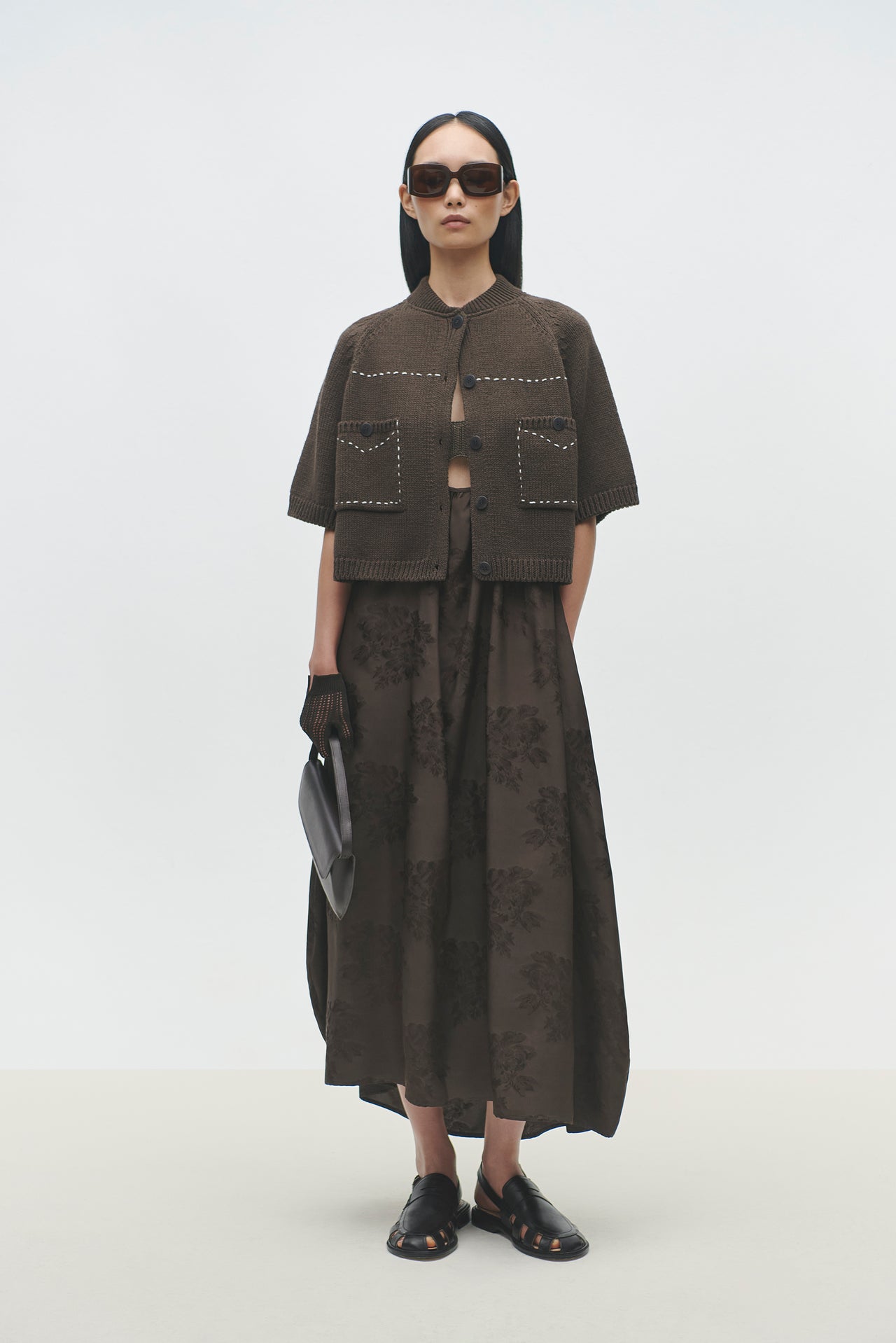 COTTON STITCHED TOP BROWN