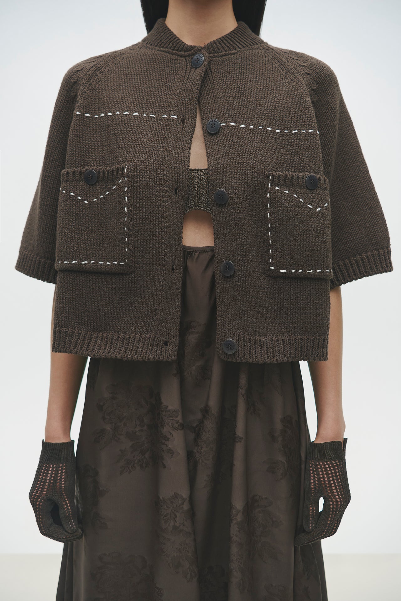 COTTON STITCHED TOP BROWN