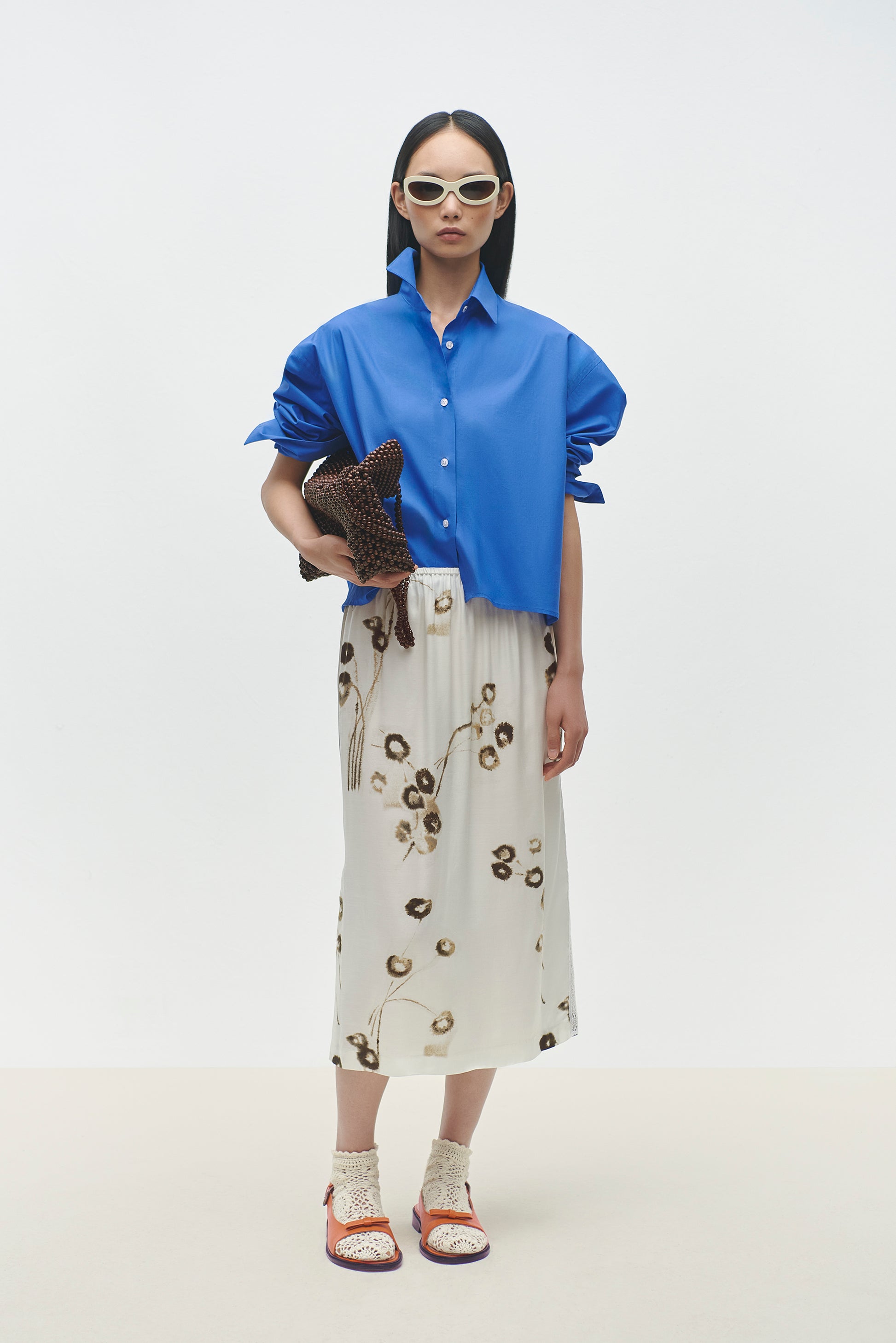 PRINTED LONG SKIRT WITH LACE