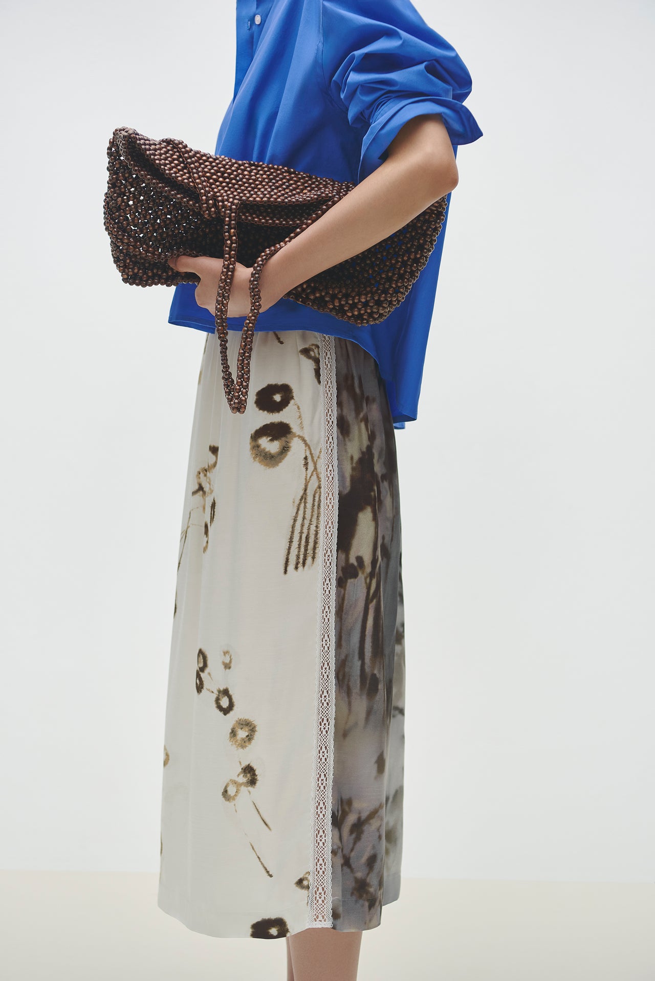 PRINTED LONG SKIRT WITH LACE