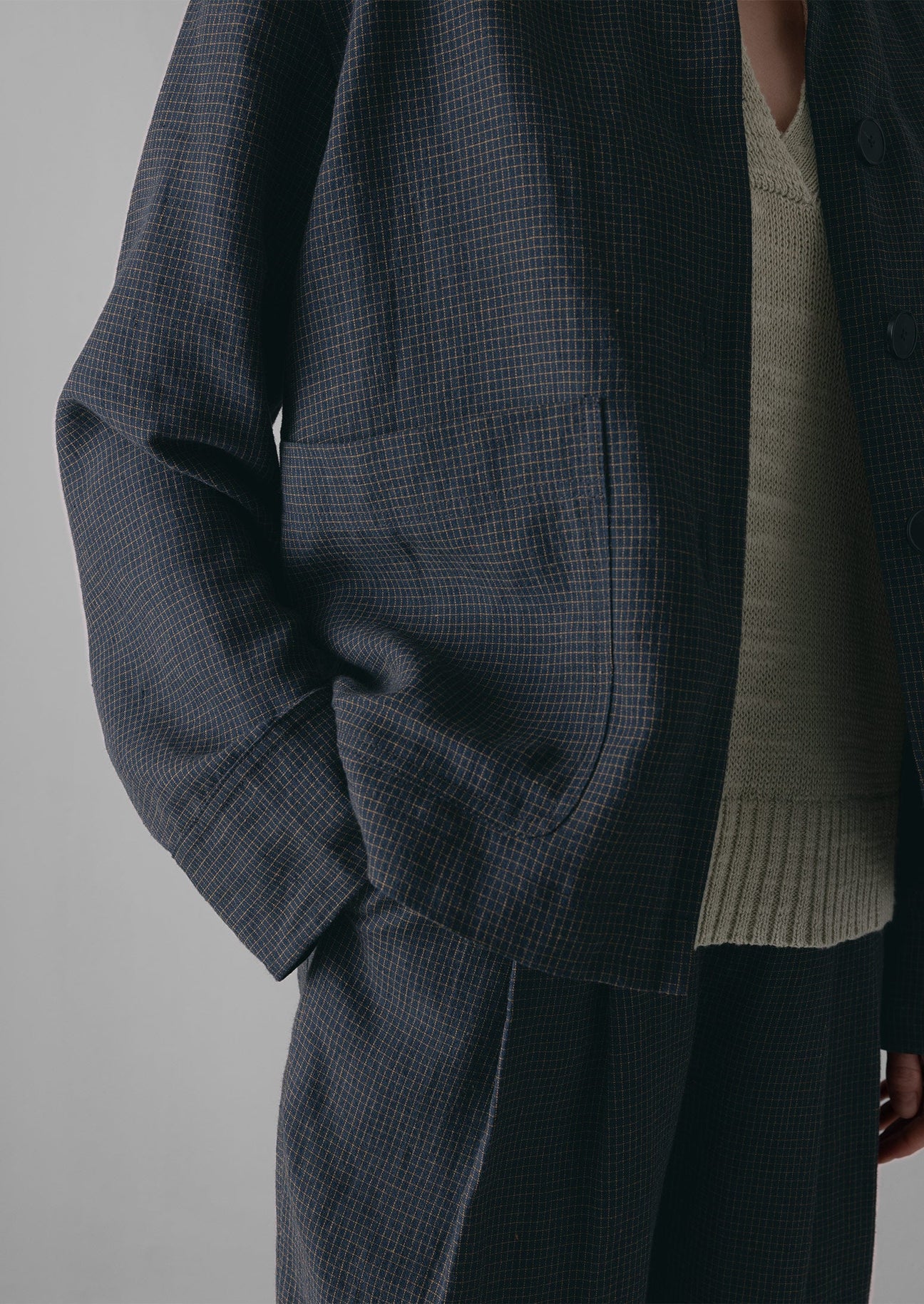 Grid Check Cotton Linen Jacket