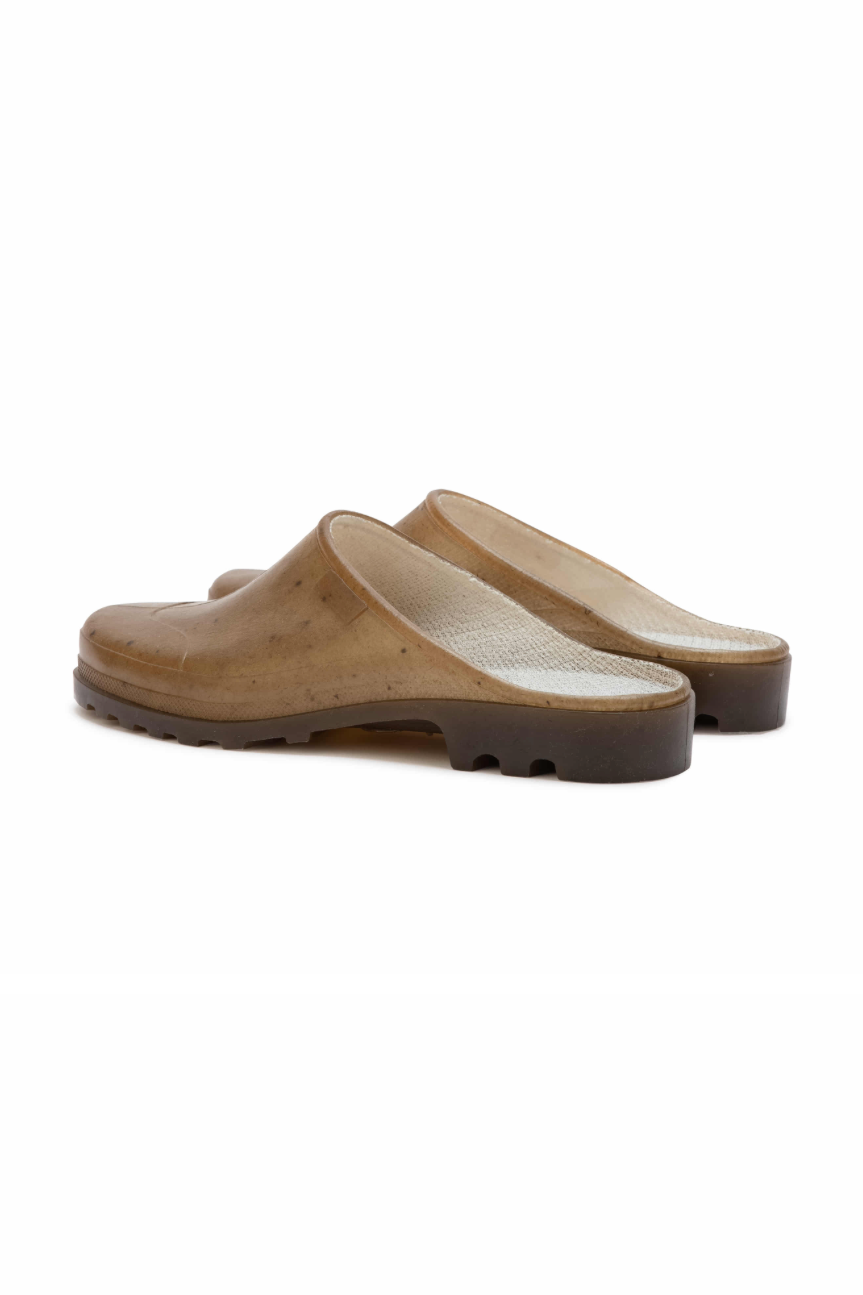 Plasticana Opana Mule in amber hemp slip-on clog rear side profile - East Coast General 