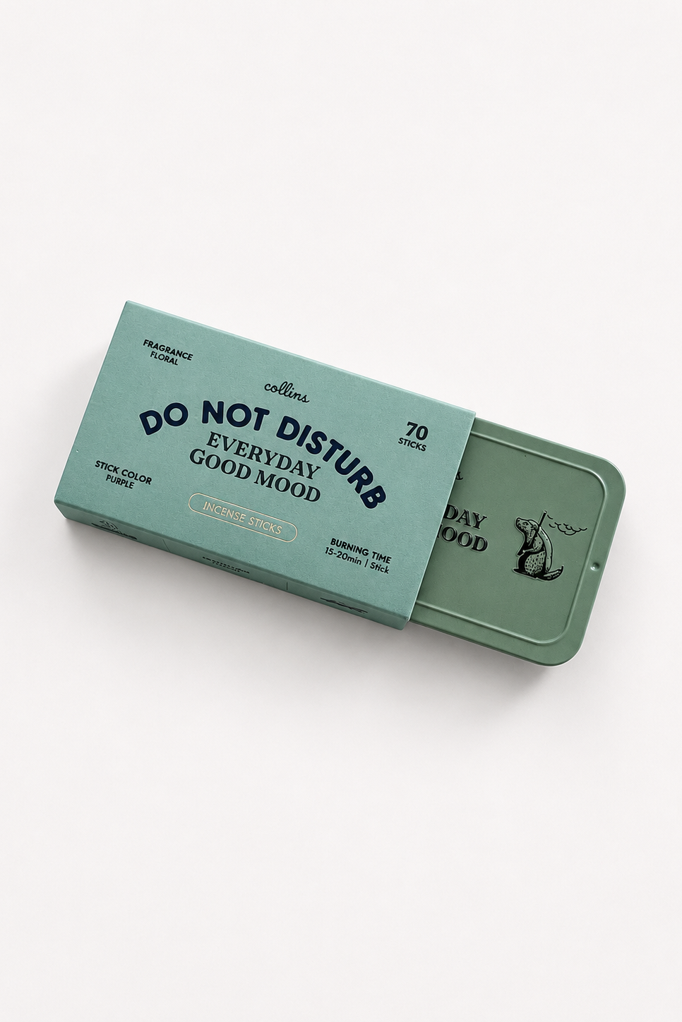 Green packaging with text 'Do Not Disturb Everyday Good Mood' on a white background