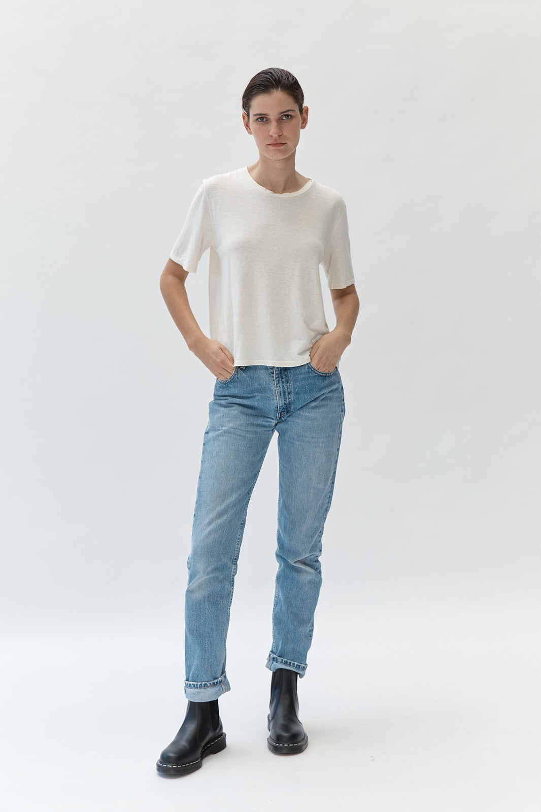 Silverlake cropped tee - Washed White - east coast general